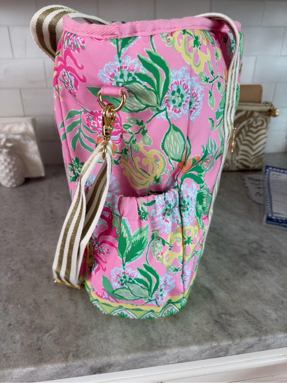 Lilly Pulitzer Pink Floral Striped-Handle Tote - Picture 6 of 7